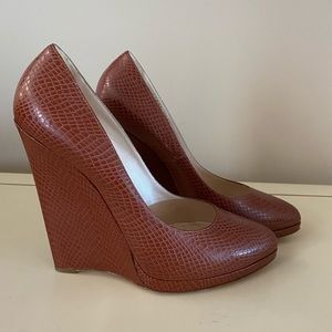 Casadei Chestnut Snakeskin Embossed Platform Wedge